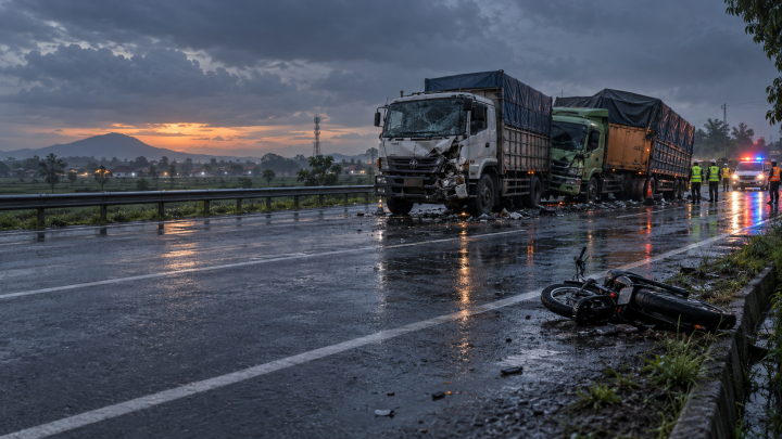 Kecelakaan Beruntun 3 Truk dan 1 Motor di Lamongan, 1 Orang Tewas