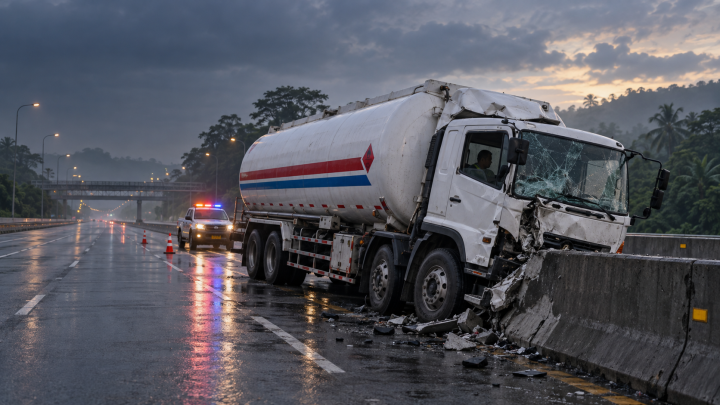 Kecelakaan Truk Tangki LPG Tabrak Pembatas Jalan Tol Jagorawi, Sopir Diduga Microsleep