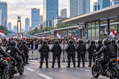 Demo 28 Oktober Ricuh Dekat Halte Tosari, Polisi Bermotor dan Bertameng Dikerahkan