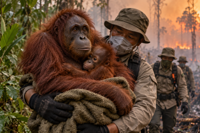 Terjebak Karhutla Kalteng, Induk dan Anak Orang Utan Berhasil Diselamatkan