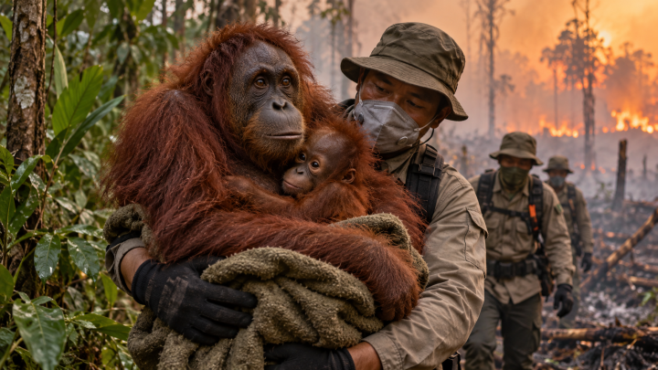 Terjebak Karhutla Kalteng, Induk dan Anak Orang Utan Berhasil Diselamatkan