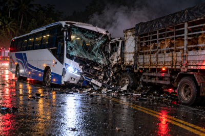 Kecelakaan Beruntun di Jombang, Bus Ngebut di Jalur Berlawanan Tabrak Truk Sapi lalu Kabur