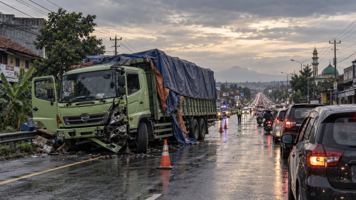 Kecelakaan Truk di Jombang Bikin Macet hingga 2 Km, Sopir Tak Ditemukan