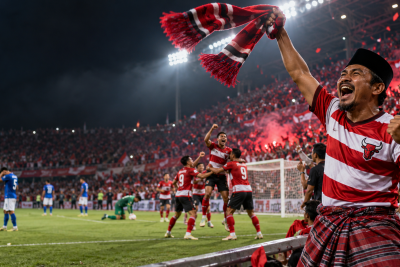 Ada Suporter Bersarung dan Berkopiah saat Madura United Hajar Persib 1-0, Ini Alasannya!