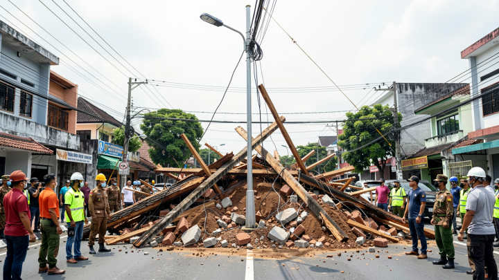 Terancam Roboh – Tiang Penerangan di Dekat Jalan Ambles Lenteng Agung Dipindahkan