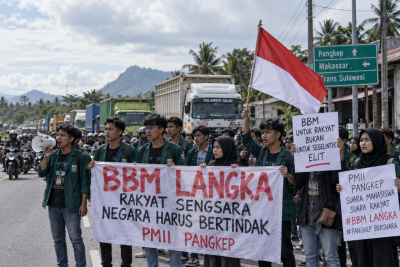 Demo Kelangkaan BBM, Massa PMII Pangkep Blokade Trans Sulawesi