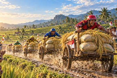 Seru! Pesta Panen Kading Cap Race 2026, Puluhan Joki Taksi Gabah Adu Cepat di Barru