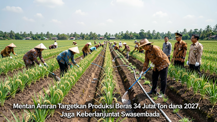 Mentan Amran Targetkan Produksi Beras 34 Juta Ton pada 2027, Jaga Keberlanjutan Swasembada